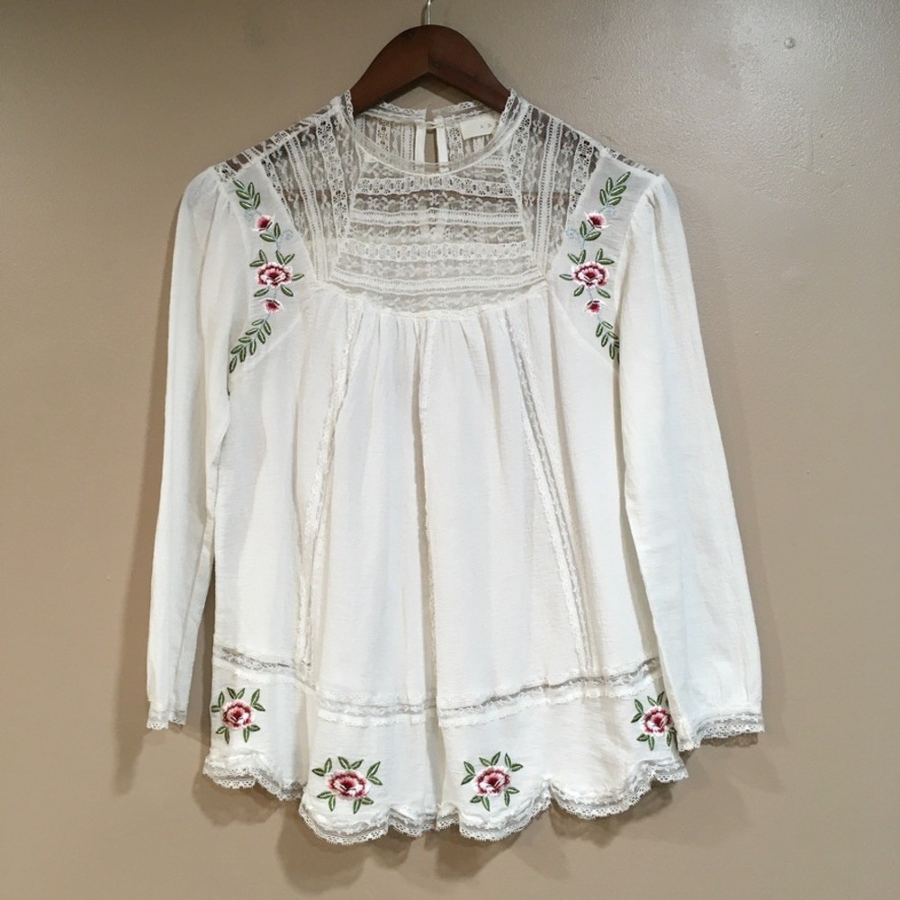 Adiva Lace Embroidered Floral Blouse Women S White Cottage Peasant Boho Romantic